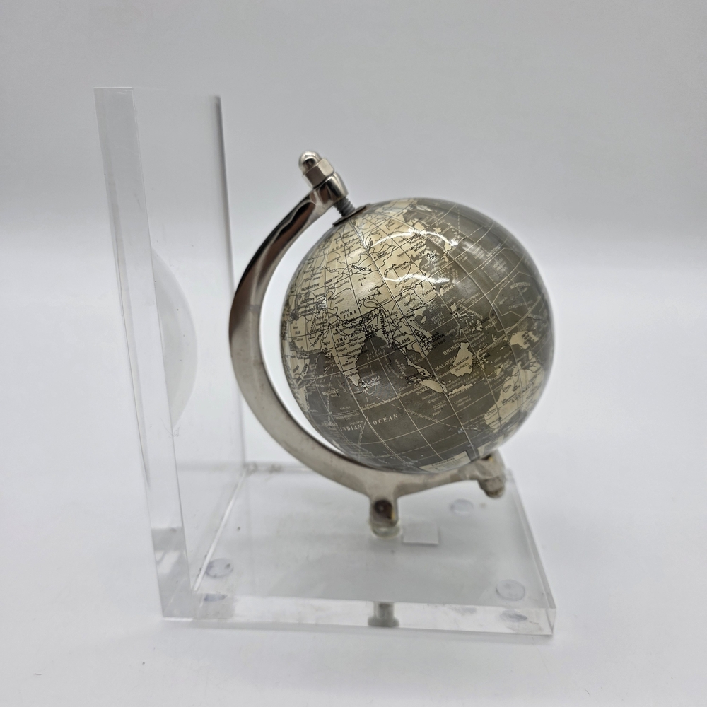 Vintage Style Globe Bookends World Map Metal & Acrylic Base Desk Decor Set